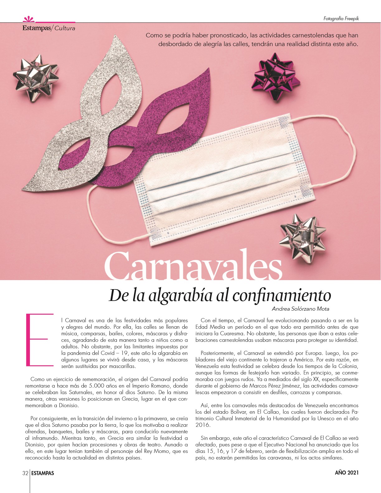 32-REV Entretenimiento Andrea Solorzano Carnavales De la algarabía al confinamiento