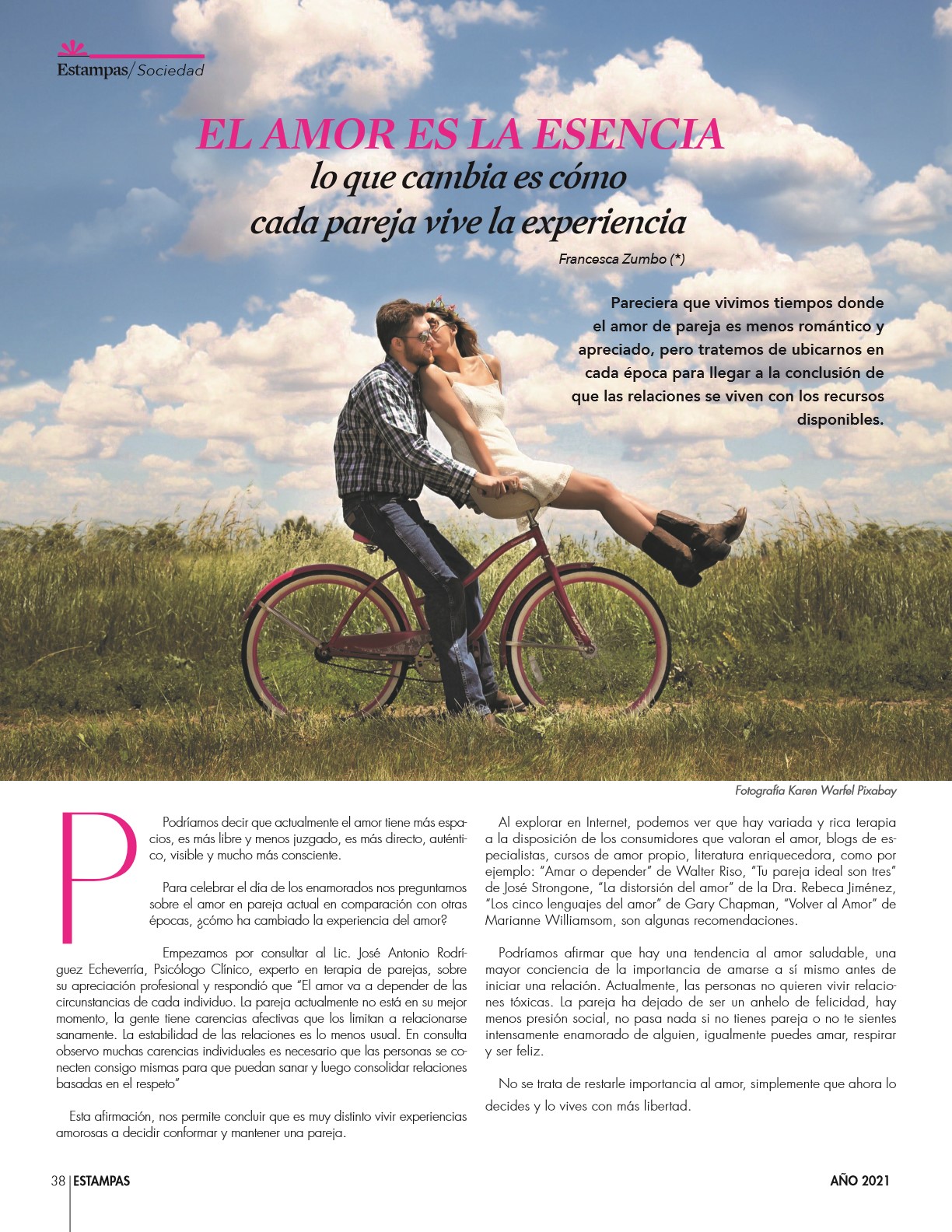 38-REV Salud Francesca Zumbo El amor es la esencia lo que cambia es cómo cada pareja vive la experiencia