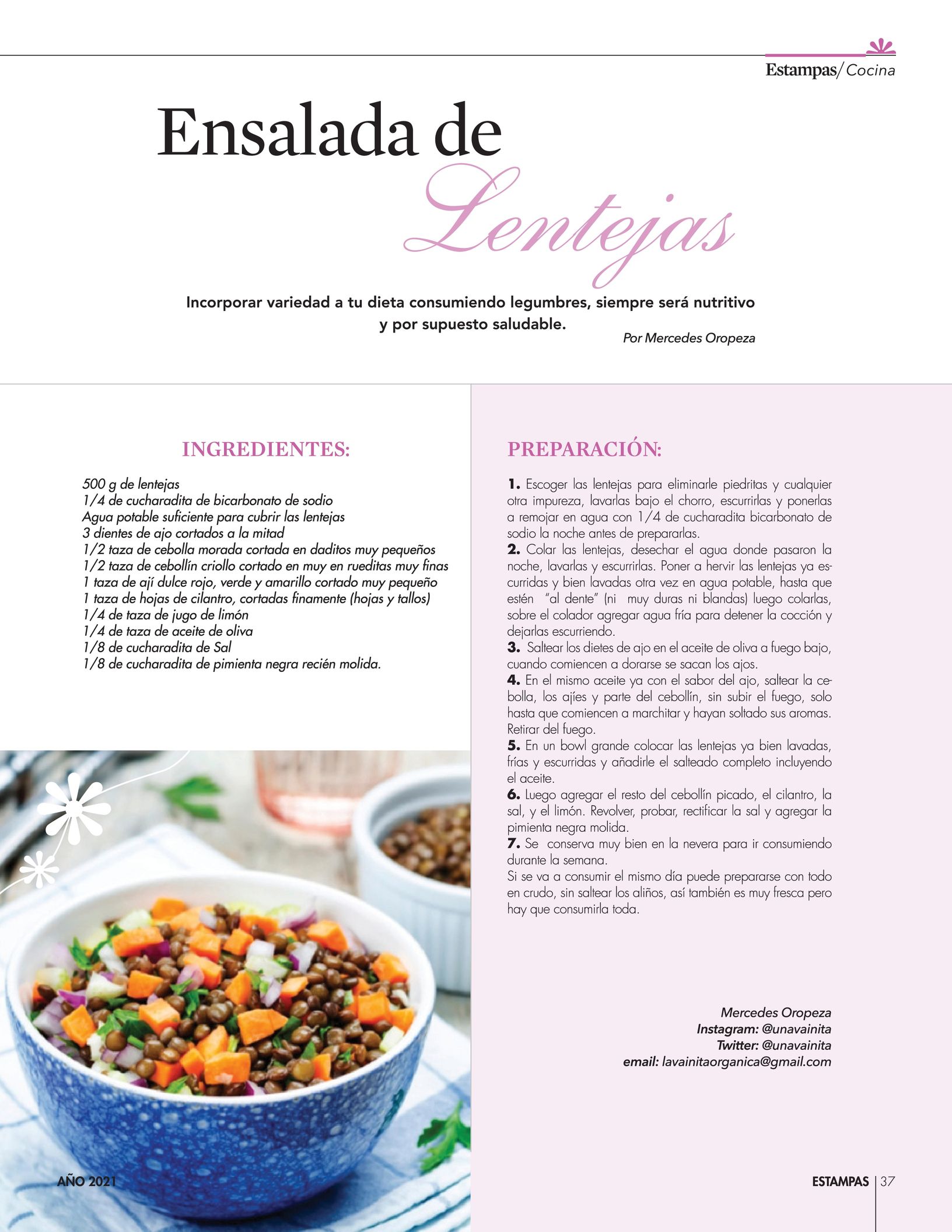 37-REV Cocina Mercedes Oropeza Ensalada de lentejas