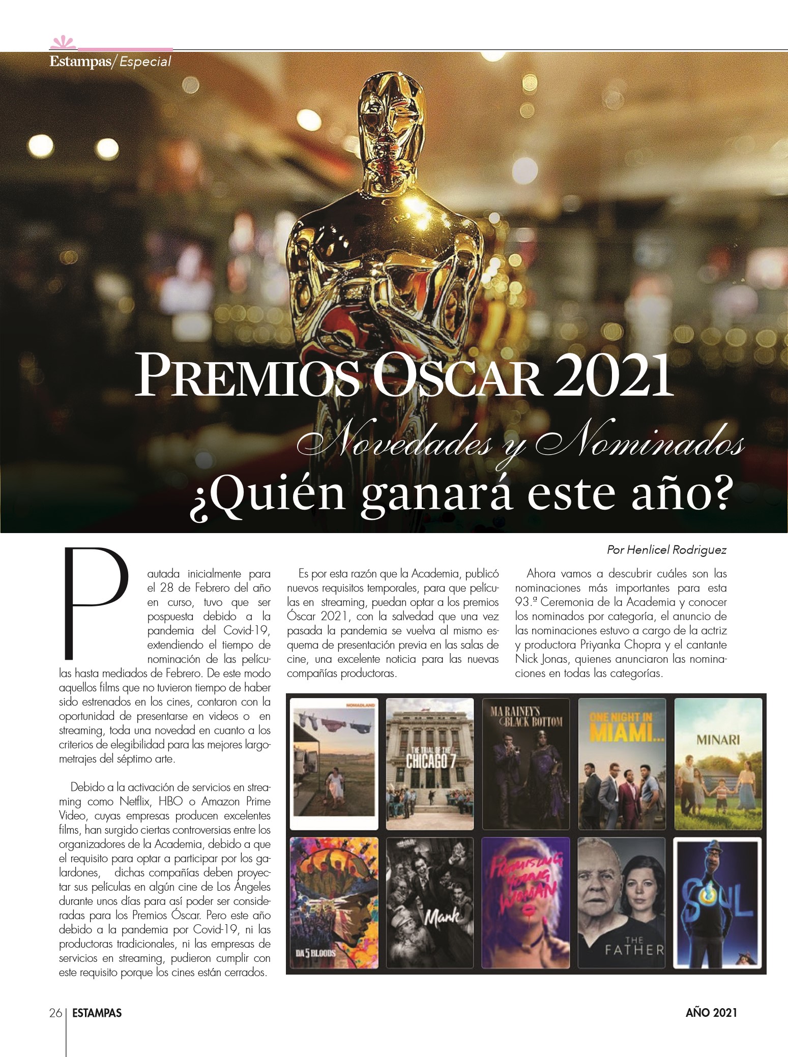 26-REV Entretenimiento Entrevista Henlicel Rodriguez Premios Oscar 2021 Novedades y Nominados