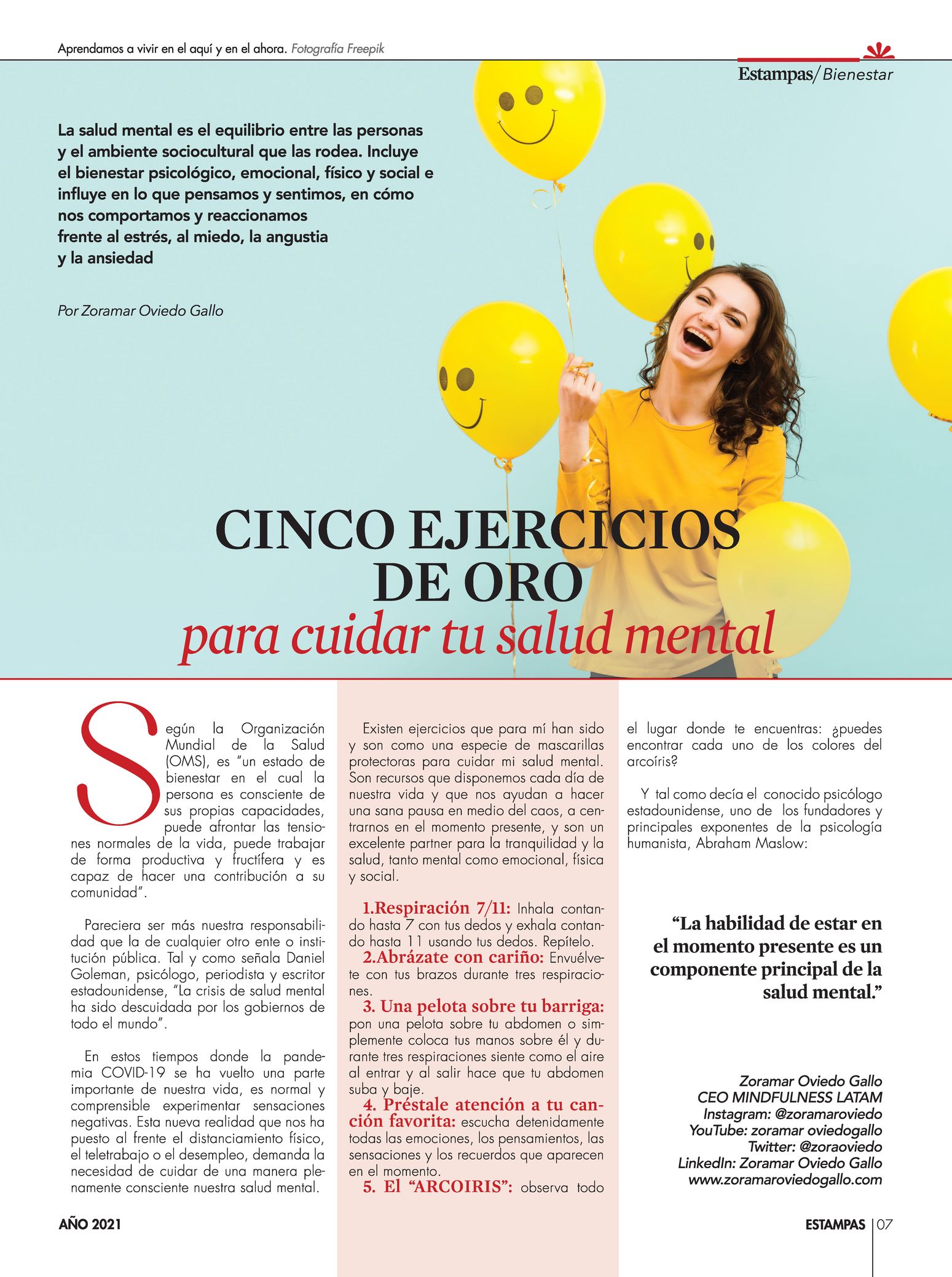 7-REV Bienestar Salud Zoramar Oviedo Gallo Cinco ejercicios de oro para cuidar tu salud mental 