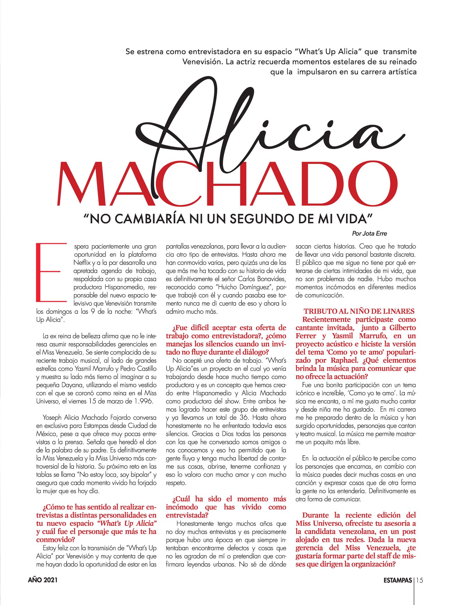 17-REV Entrevista Entretenimiento  Jota Erre Alicia Machado No cambiaría ni un segundo de mi vida