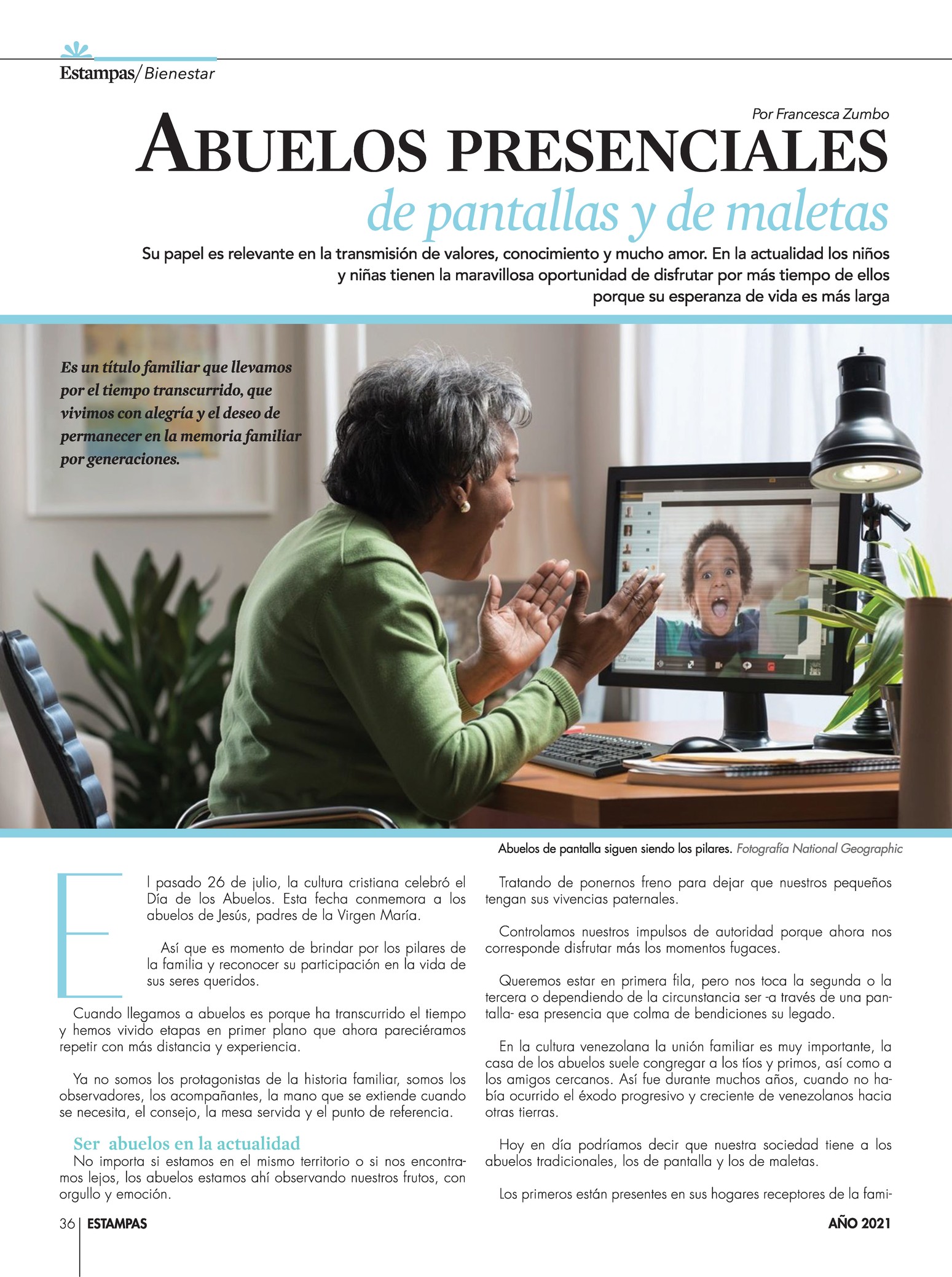 36-REV Bienestar Francesca Zumbo Abuelos presenciales pantallas y maletas