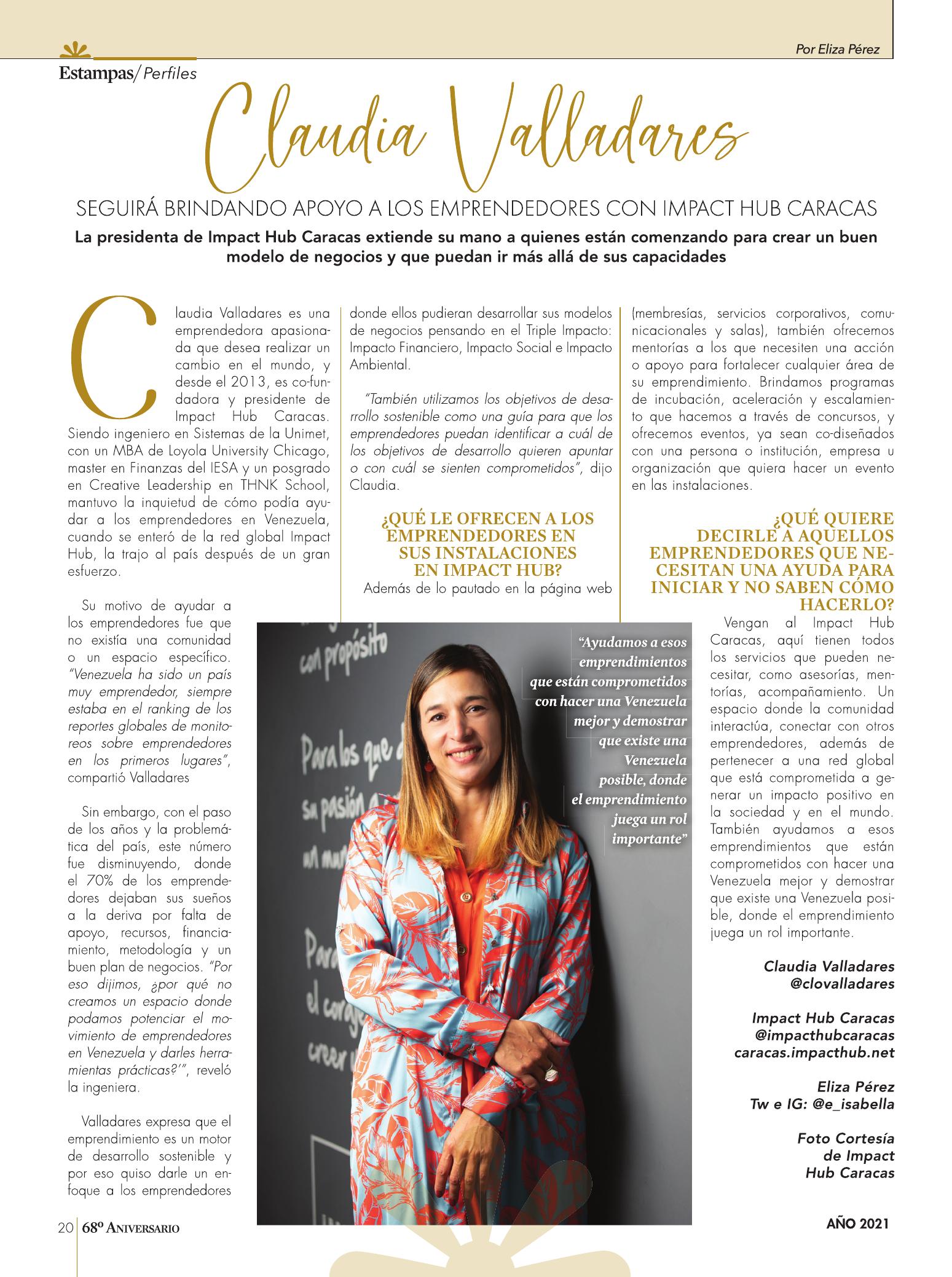 20-REV Claudia Valladares seguira brindando apoyo a los emprendedores con Impact Hub Caracas