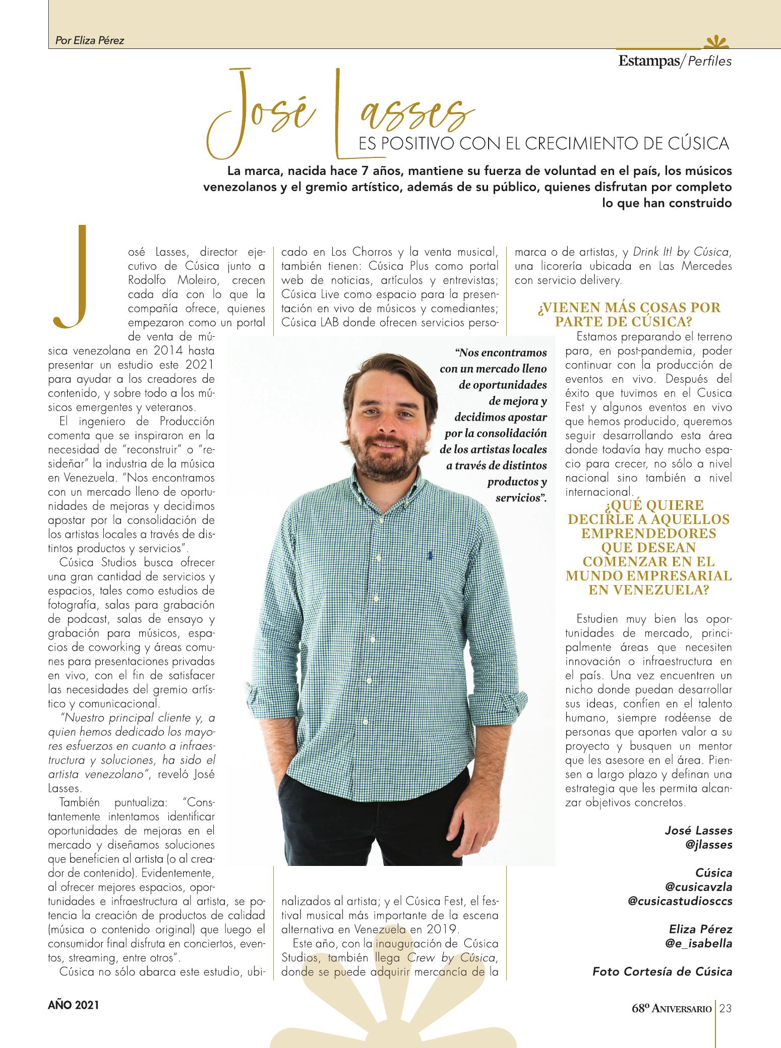 23-REV  Jose Lasses es positivo con el crecimiento de Cusica